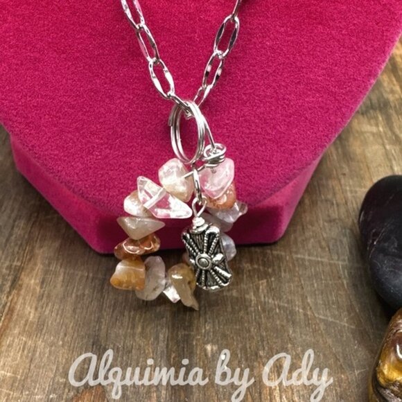 Peach  Aventurine  chunky pendant silver statement necklace - Picture 3 of 3